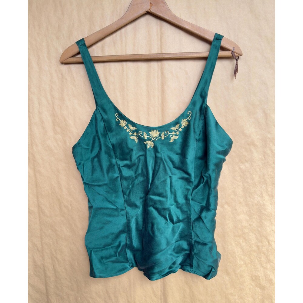 Vintage Victoria’s Secret Emerald Green Silk Camisole Top | Large | Gold